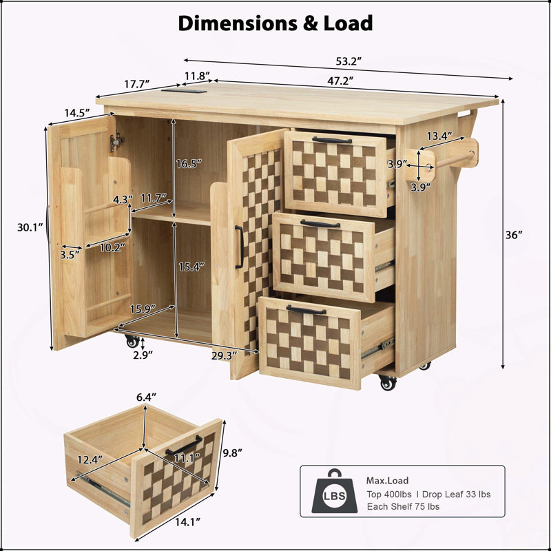 Versatile Kitchen Island with Multiple Storage Options and Mobility Features