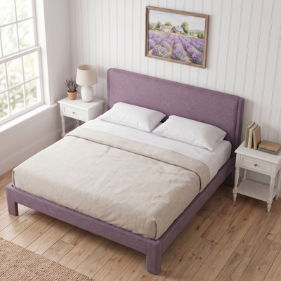 Lit tapissier rectangulaire Modern, minimaliste, très grand, lin mauve