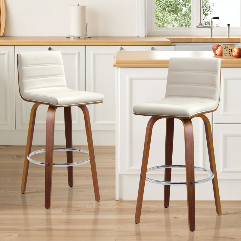 65 CM Swivel Bar Stools With Back Faux Leather Upholstered, Beige, 2