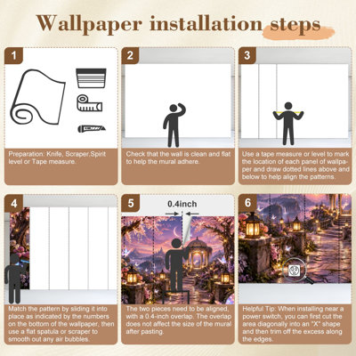 Peel and Stick Large Full Wall Mural Cherry Blossom Garden Gazebo Glowing Lanterns Fantasy Family and Renter Friendly Removable Easy‑to‑Clean Wall Decor for Kitchen Bedroom Living Room Nurse