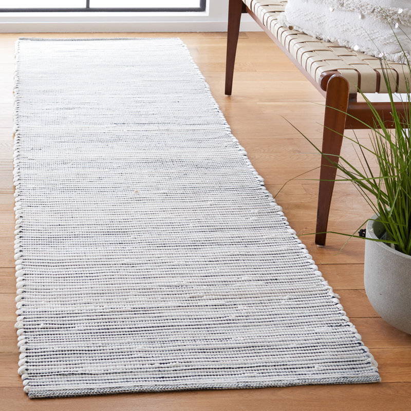 Tapis en coton tissé à plat à la main Westberry en bleu marine / ivoire, Tapis de couloir 2 pi 3 po x 9 pi