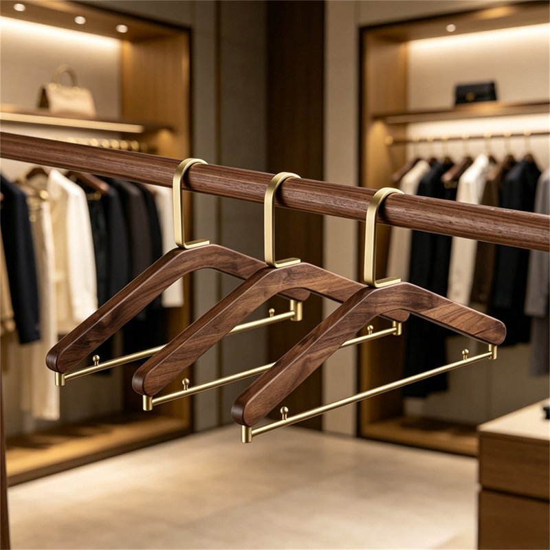 Cintre de luxe en bois massif - Noyer noir avec accents dorés