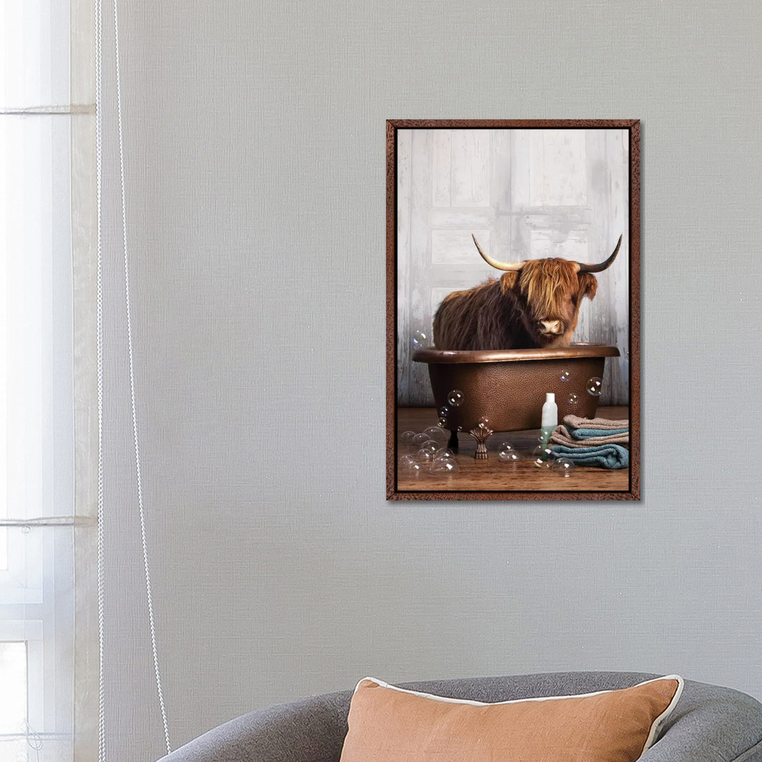 Highland Cow In The Tub by Domonique Brown - Print on Canvas