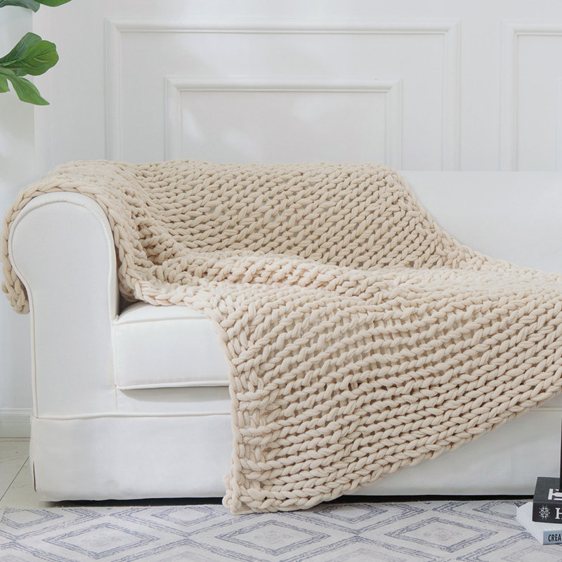 Taupe Chunky Cable Knit Acrylic Throw Blanket 50" x 60"