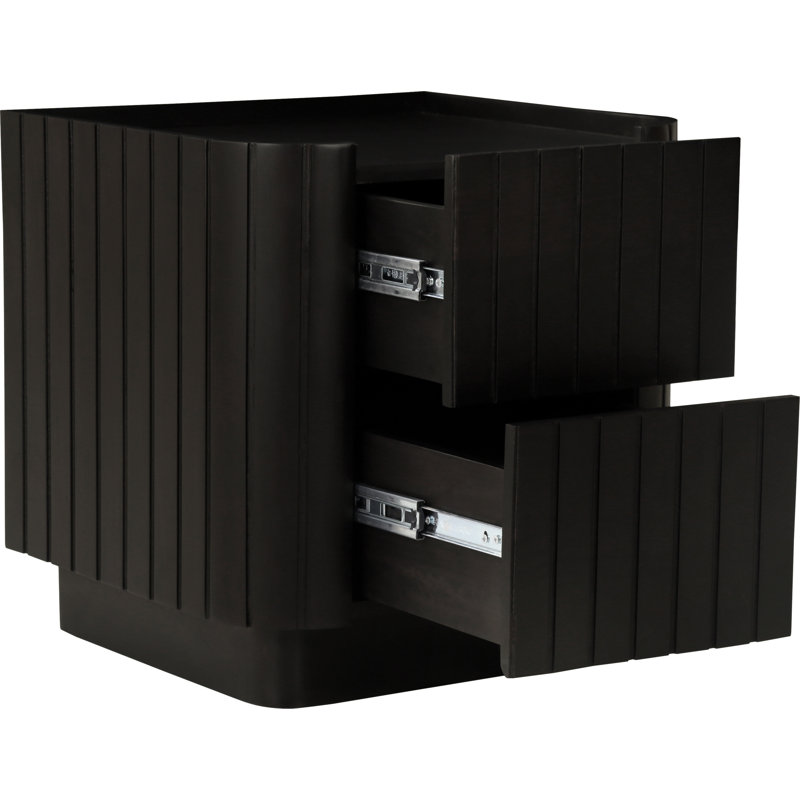 Povera 2 - Drawer Solid Wood Nightstand, Black