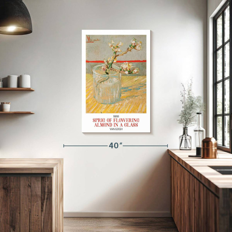 Brindille d'amande en fleurs dans une exposition de Van Gogh, H 39 po x l 26 po