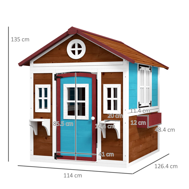 Outsunny Wooden Playhouse for Kids Outdoor Wendy House 3-8 Years Dark Brown