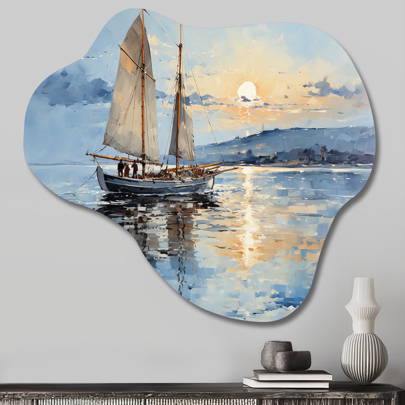 Bateau, voilier, réflexions I - nuage, bateau côtier, art mural, sculpture asymétrique, H 22 po x l 30 po