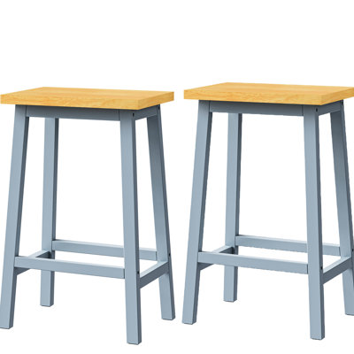 Tabourets de bar de cuisine, de 2 chaises de fabrication en bois massif gris bleu de 25,6 po de hauteur, pour comptoir et salle à manger