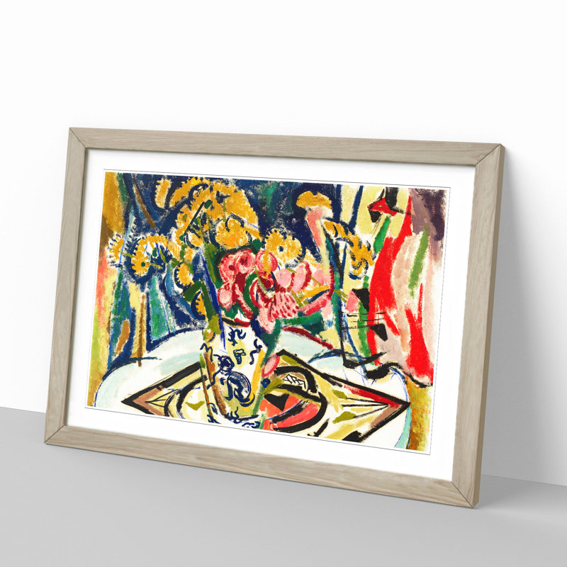 Flowers on a Table Vol.1 by Henry Lyman Sayen - Picture Frame Painting, Oak Framed, 48cm H x 65cm W x 2cm D