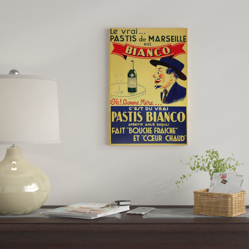« pastis de marseille bianco », affiche rétro sur toile, H 12 po x l 8 po x P 0,75 po, Toile tendue, Pas de tapis