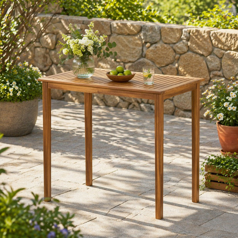 Table de bar d'extérieur en bois d'acacia minimaliste, Teak