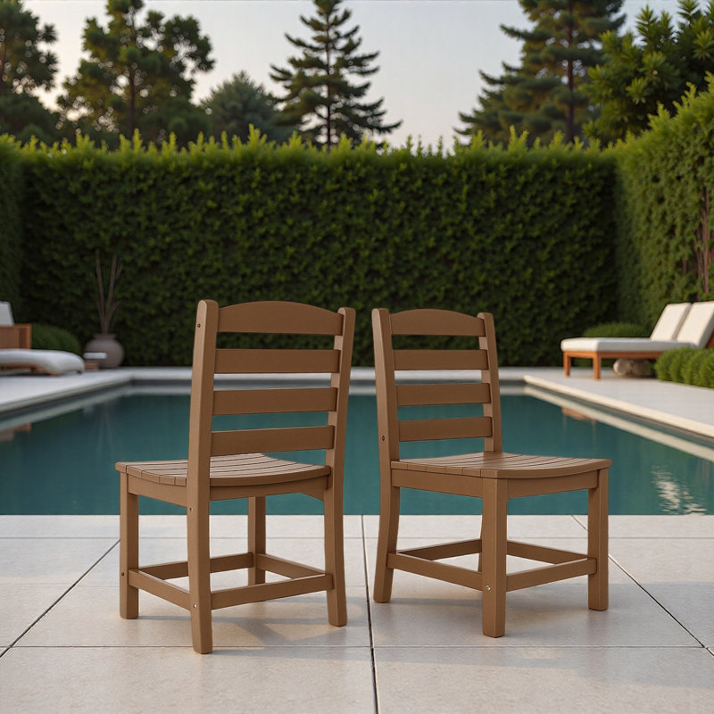 Chaises d'extérieur sans accoudoirs couleur bois - PEHD, ensemble de 2, Brun