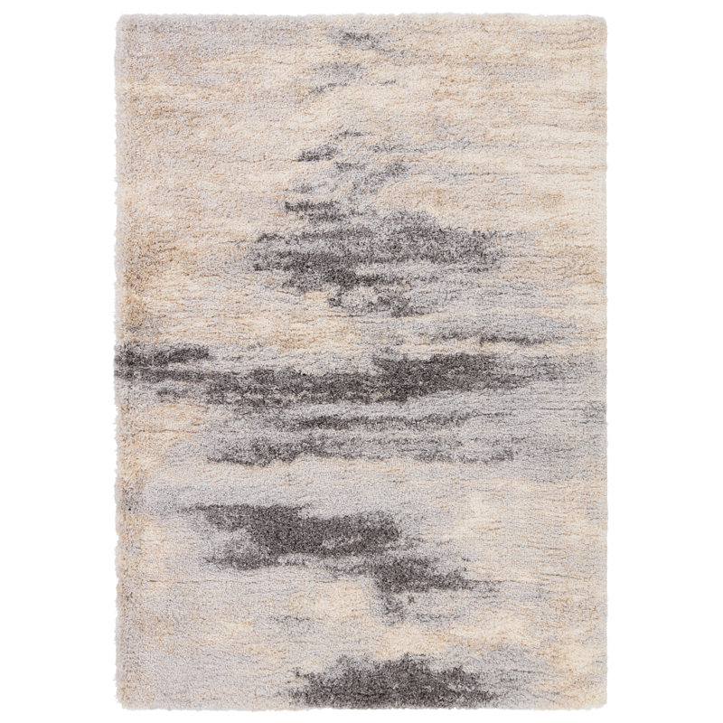 Tapis abstrait gris / crème Triton, Rectangle 10 pi 2 po x 14 pi 1 po