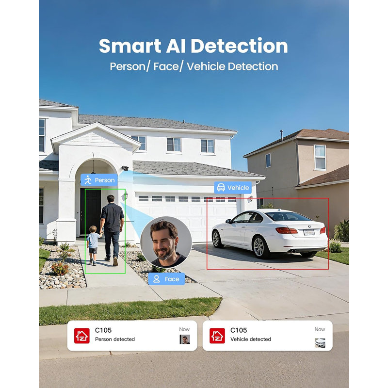3K 5MP 8CH POE NVR Security Camera System 2TB HDD, 4pcs Outdoor POE Camera, Human Detection