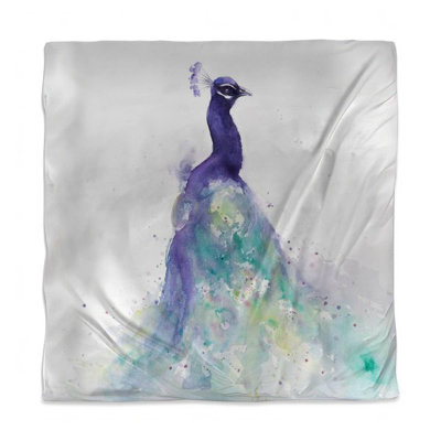 Abstract Peacock Watercolor Duvet Cover - Purple Animals Decor