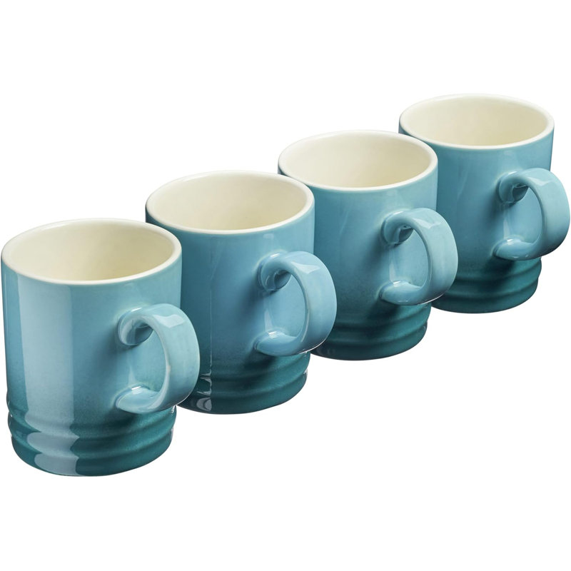 Set of 4 Stoneware Mug Set 350ml Drinking Cups, Teal