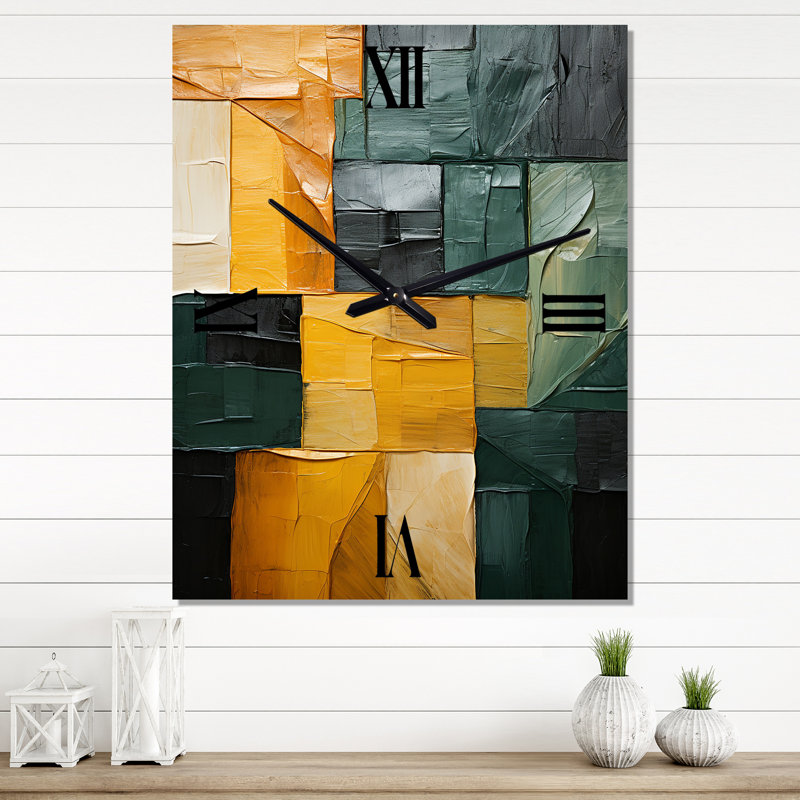 Cubisme géométrique plaines II - horloge murale moderne abstraite, H 28 po x l 12 po x P 1 po