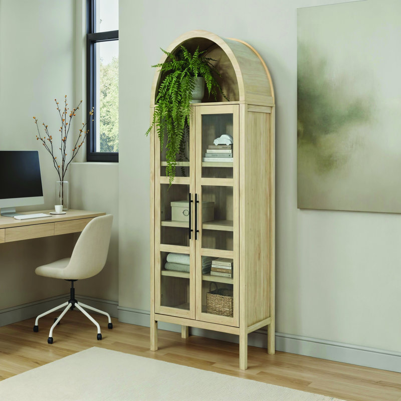 Armoire de rangement en forme de dôme à 2 portes avec tablettes réglables, Noyer