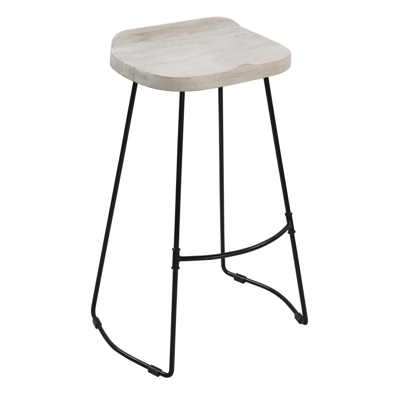 Tiva Handcrafted Backless Barstool, Mango Wood Saddle Seat, Bar Stool (30” Seat Height), White Washed