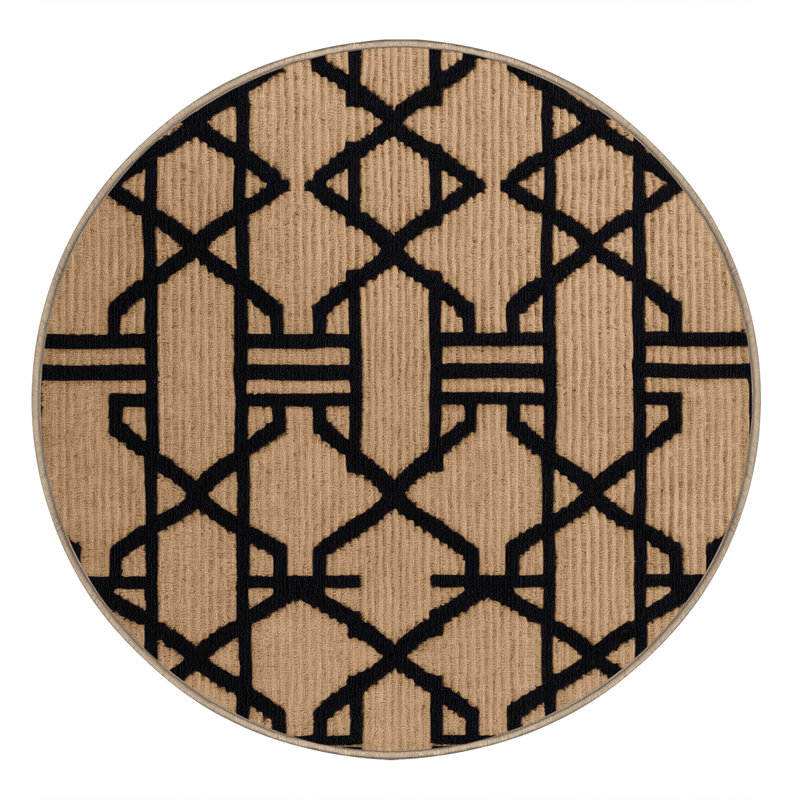 Tapis brun treillis lavable à la machine, Rond 6 pi