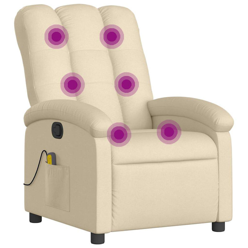 Fauteuil inclinable de massage vidaXL, dossier / repose-pieds réglable, tissu, Tissu crème, Manuel