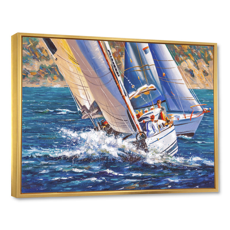Voile de régate sur mer sauvage - reproduction d'art sur toile nautique et côtière, H 24 po x l 32 po