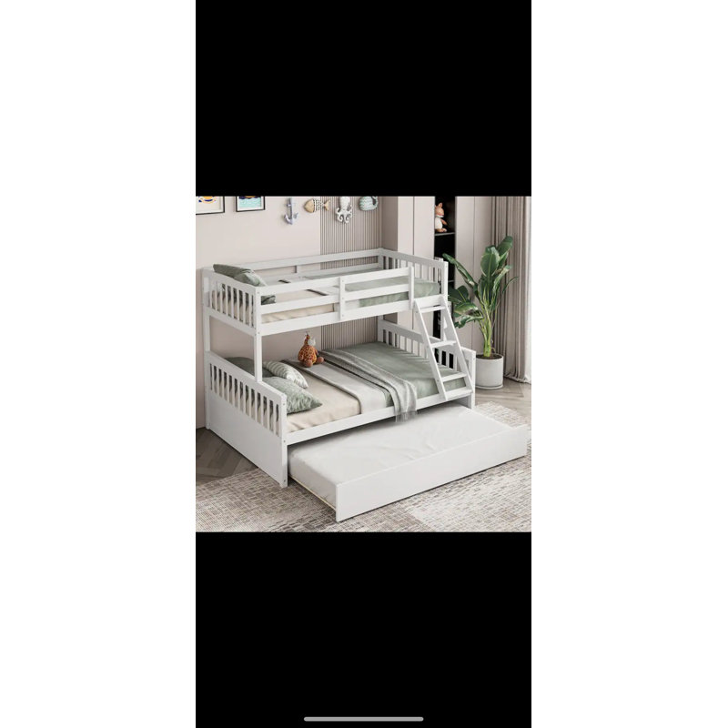 Lit simple superposé au dessus d'un lit double avec lit gigogne convertible simple - Blanc