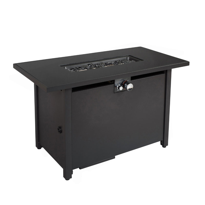 25'' H X 42'' W Steel Outdoor Fire Pit Table With Lid, Black