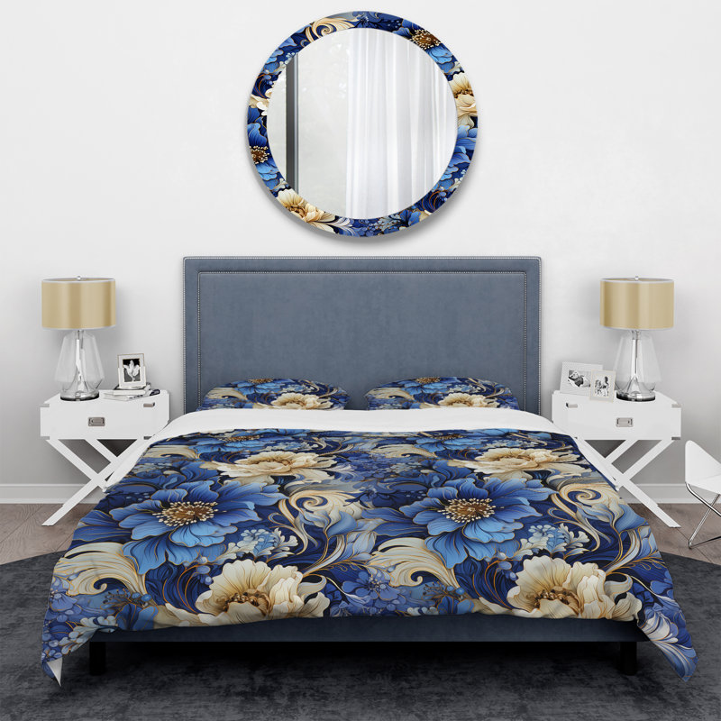 Ensemble de housse de couette Cobalt Blue Art Nouveau Victorian, Housse de couette simple + 1 taie décorative stan
