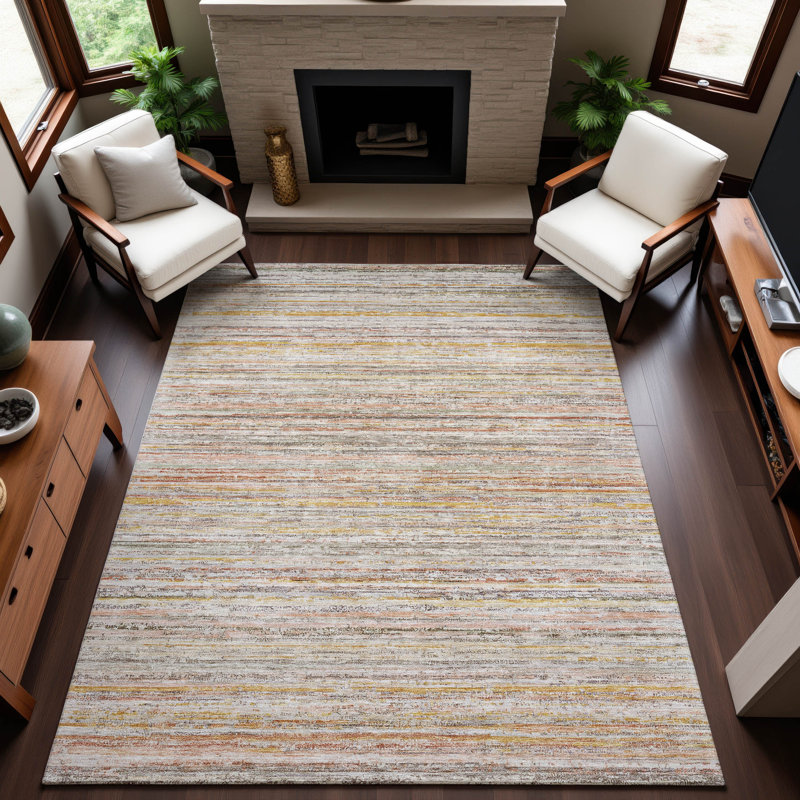 Premium Machine Washable Larock AMF1239 Stripes Rug, Rectangle 9' x 12'