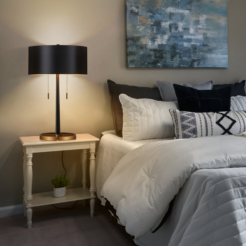 Lampe de table en métal 24 po, interrupteur à chaîne double, éclairage moderne pour la chambre à coucher ou le bureau, décoration intérieure, table de chevet essentielle