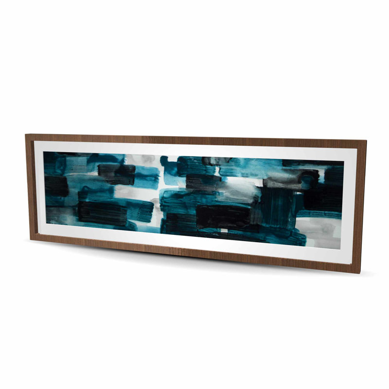 Turquoise et carrés gris - imprimé mat moderne encadré gris, Brun, H 60 po x l 20 po