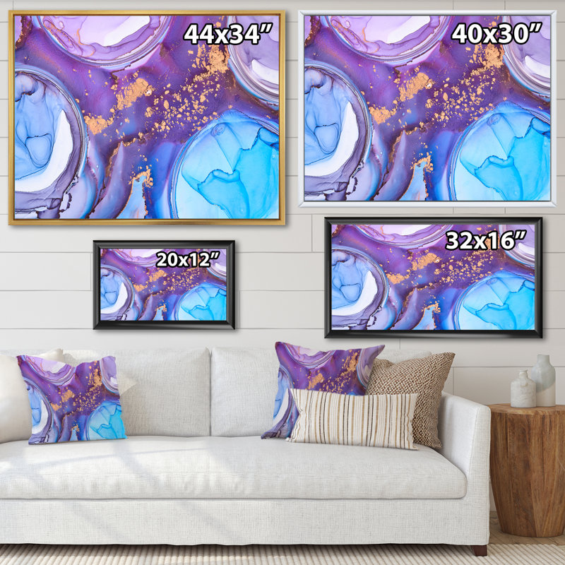 Mauve et turquoise, art abstrait fluide de luxe III - peinture sur toile, H 16 po x l 32 po x P 1 po