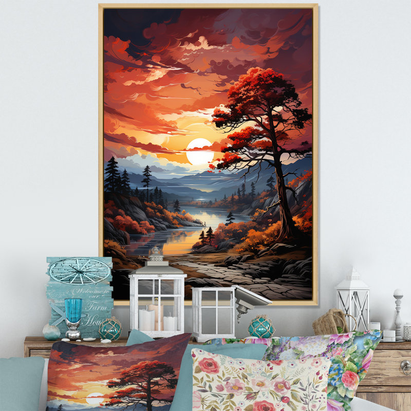 «Pine Tree Crimson Serenade II», reproduction sur toile, H 44 po x l 34 po x P 1,5 po, Cadre naturel flottant