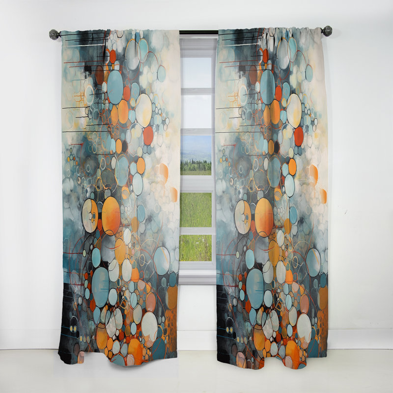 Orange And Blue Geometric Illusions - Modern Velvet Curtain - Room Darkening - 1 panel, 52" W x 84" L
