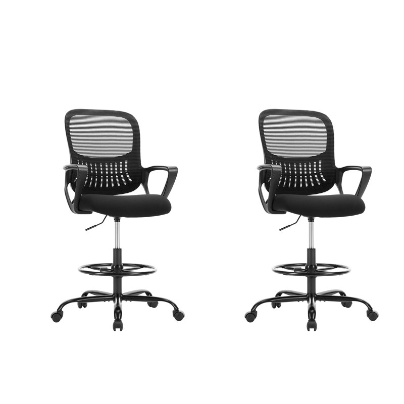 Ergonomic Drafting Chair Tall Office Chair With Adjustable Footrest Ring, Black, Black