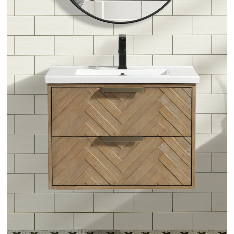 Carlsbad 30" Weathered Fir Floating Bathroom Vanity with Ceramic Top