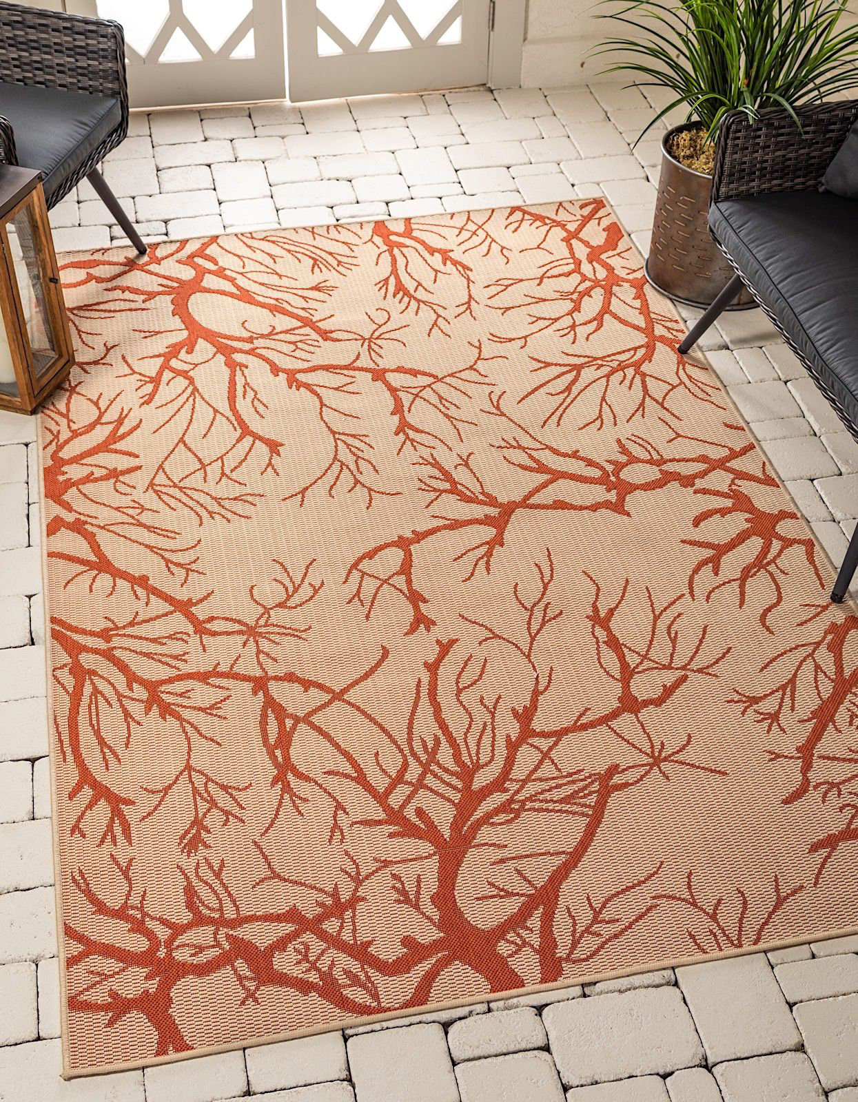 Highland Dunes Outdoor Veranda Area Rug Branched Sienna Color | Wayfair