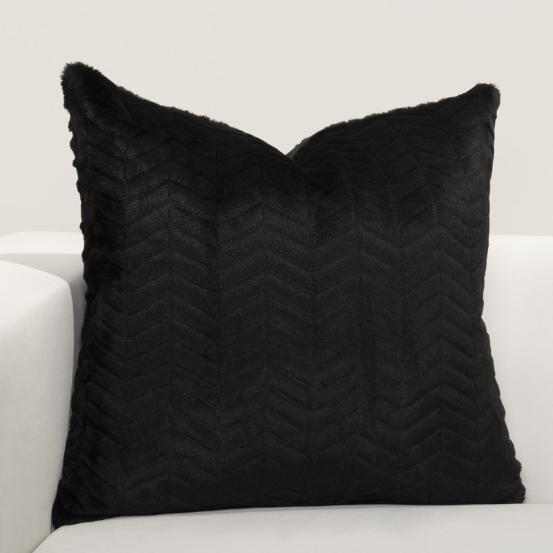 High Kicks Faux Fur Black Chevron Throw Pillow, Polyester, 18" x 18"