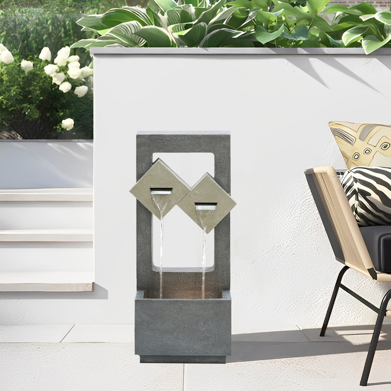 Fontaine de jardin d'extérieur moderne géométrique avec lumière à DEL H 27,17 po Witta