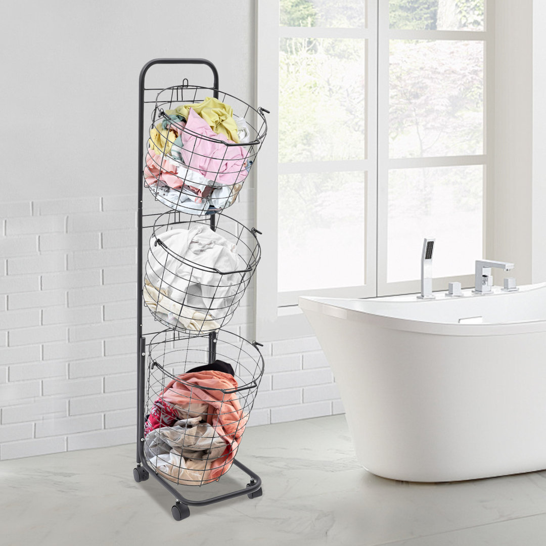 Rolling Laundry Basket with Handles Rebrilliant