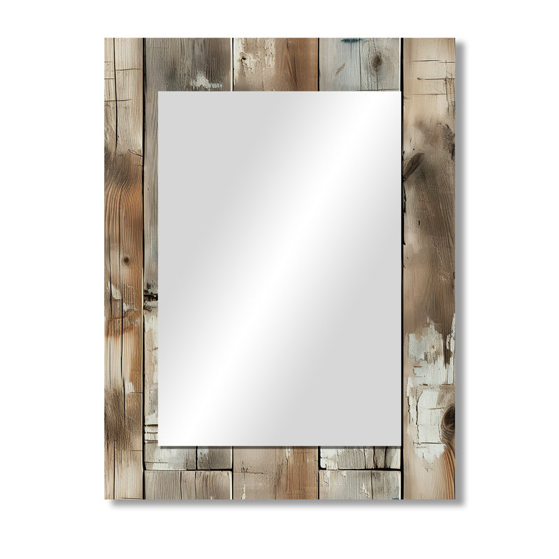 Alondria Rustic Farmhouse Wooden Planks - vintage  Large Wall Mirror, Graphic Print Decorative Mirror, Printed Metal Art