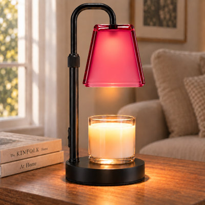Lampe chauffe-bougie avec minuterie et variateur, brûleur à cire pour bougies parfumées en pot, cadeau de pendaison de crémaillère pour femme, hauteur réglable, chambre, cuisine, bureau, décoration esthétique (verre cramoisi)