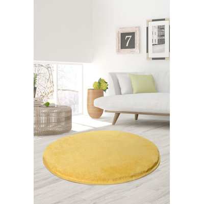 Tapis acrylique de haute qualité, 35,4 pouces de diamètre, jaune | 100% acrylique, hauteur de poils de 0,7 à 1,2 po | Envers en latex lavable à la machine, antibactérien et antidérapant | Parfait pour le salon et les aires de jeux pour enfants