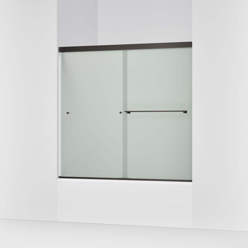 Revel 59.63'' x 55.5'' Double Sliding Bath Door with CleanCoat Technology, Anodized Dark Bronze, Frosted
