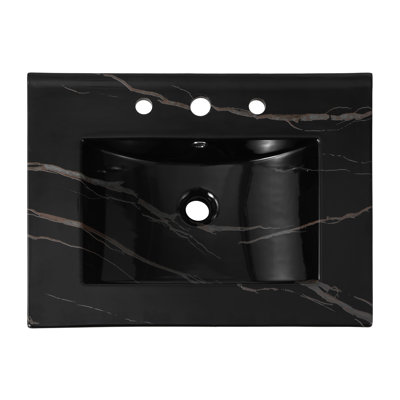 Plateau de meuble-lavabo à simple cuve rectangulaire contemporain en céramique à 3 trous 24 po Ancillary
