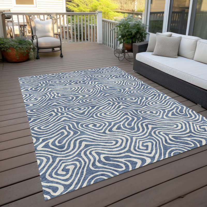 Raya Blue Washable Indoor-Outdoor Rug - , 3' x 5'