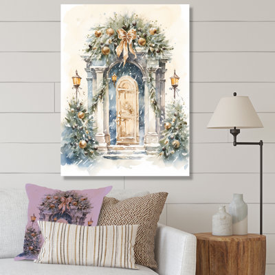 Porte de ferme florale de Noël en hiver 5 - art mural de porte de ferme