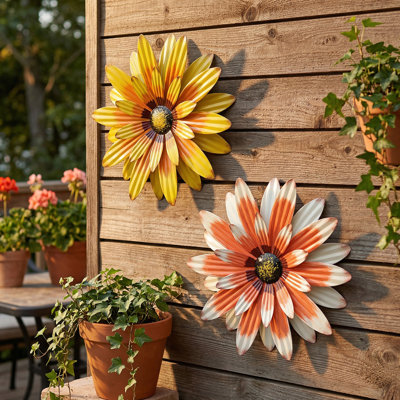 Décoration murale tournesol en métal 32 cm - Art floral rustique en fer pour patio et jardin extérieur